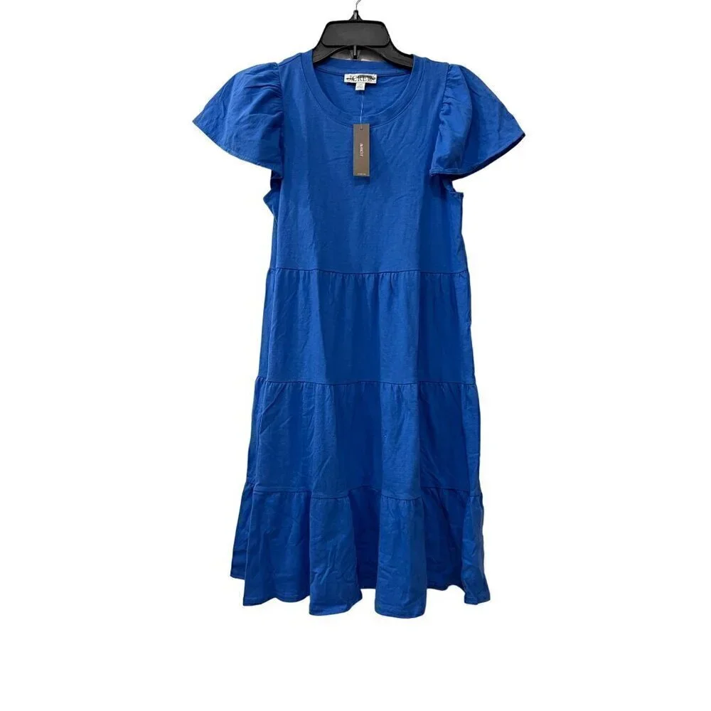 New J. Crew Size XXS Knit broken-in jersey tiered mini dress Blue *Stain*